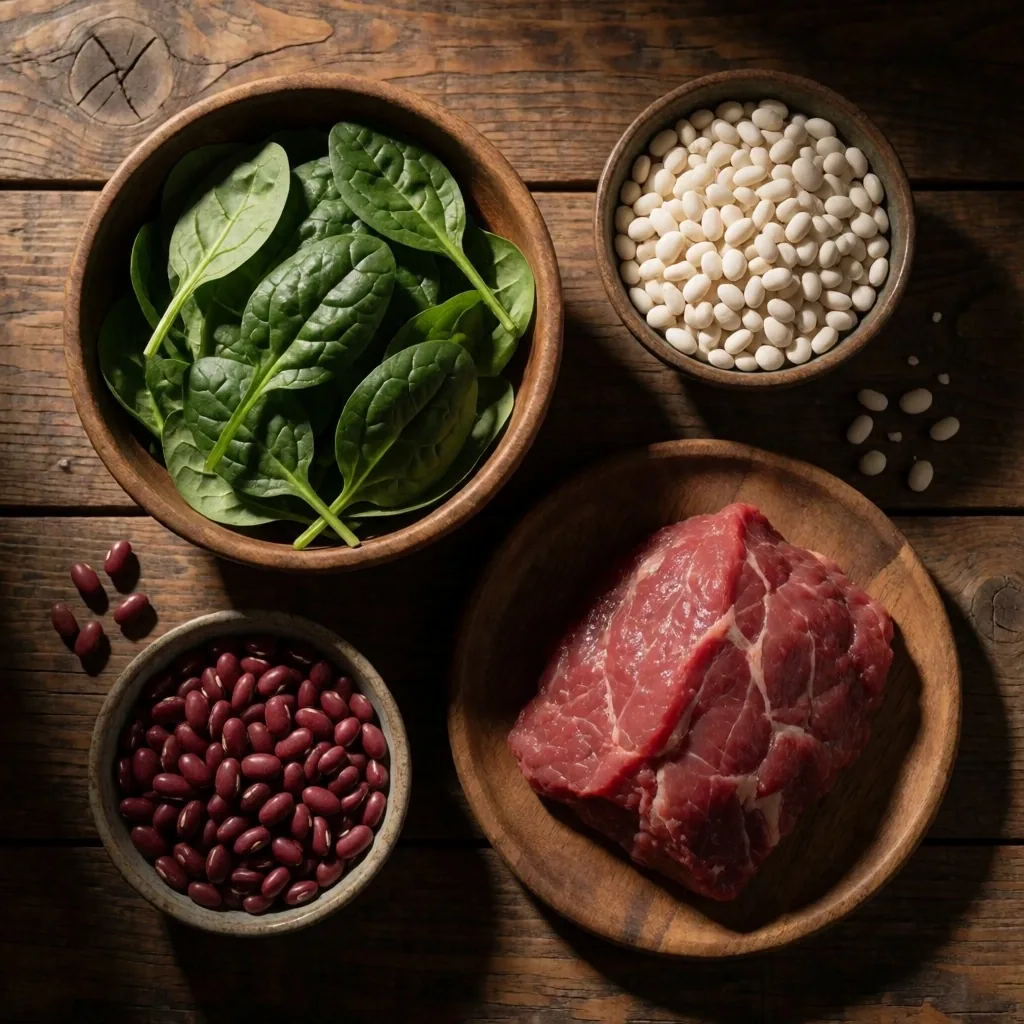 Iron-rich foods on wood